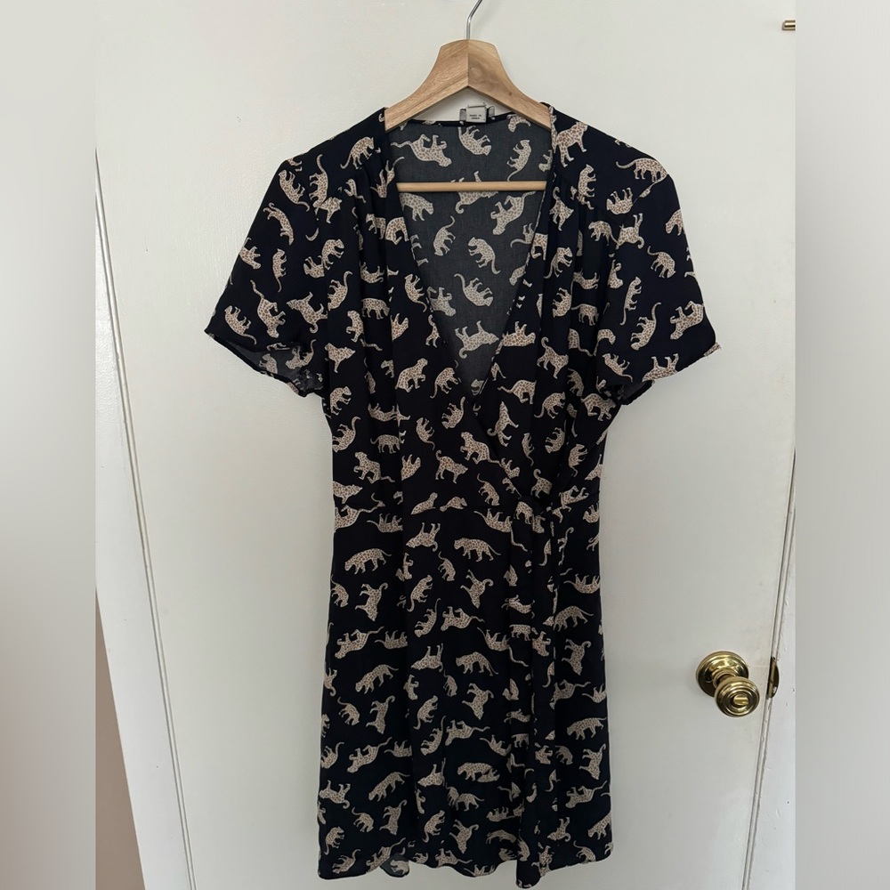 Dark Blue Leopard Printed J Crew Wrap Dress